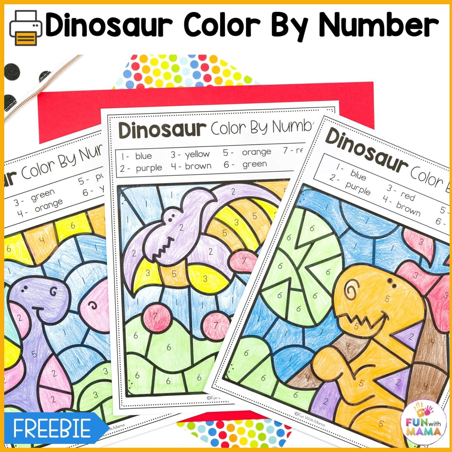 Free Dinosaur Color By Number Printables Fun With Mama