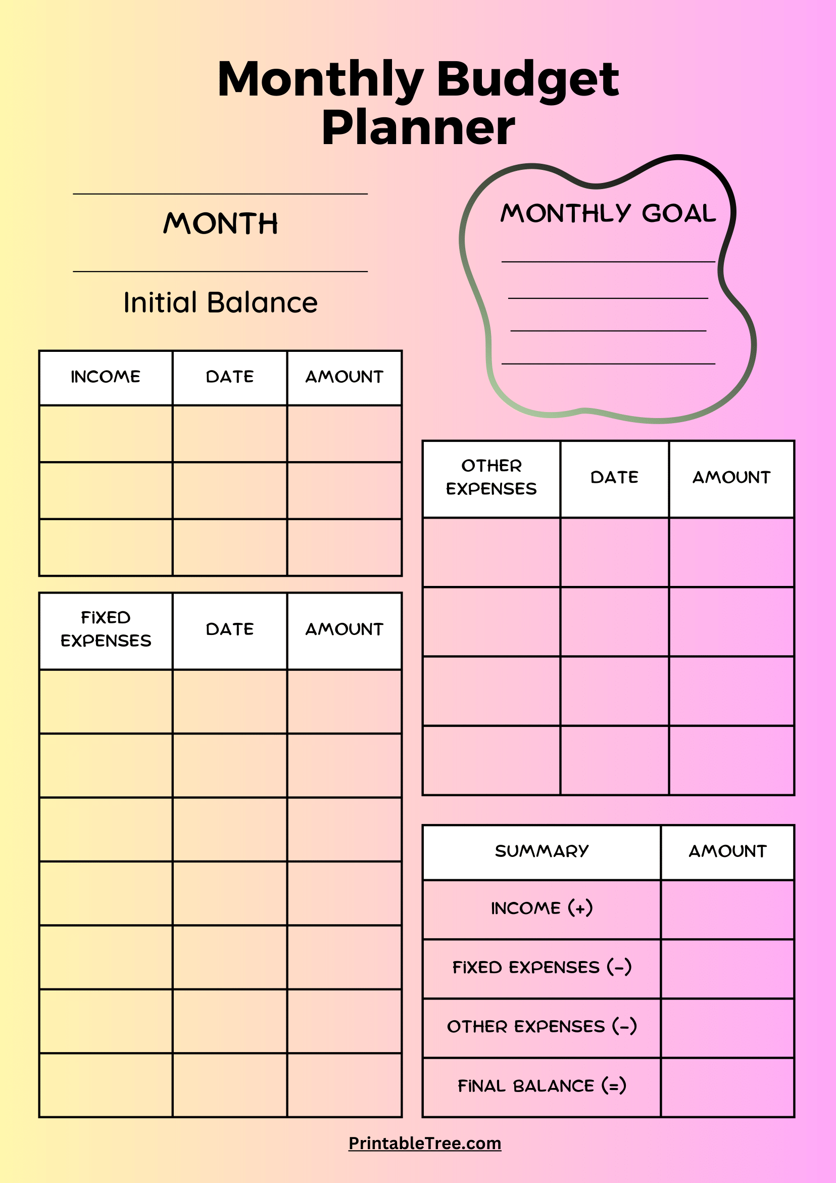 Free Online Printable Monthly Budget Worksheet