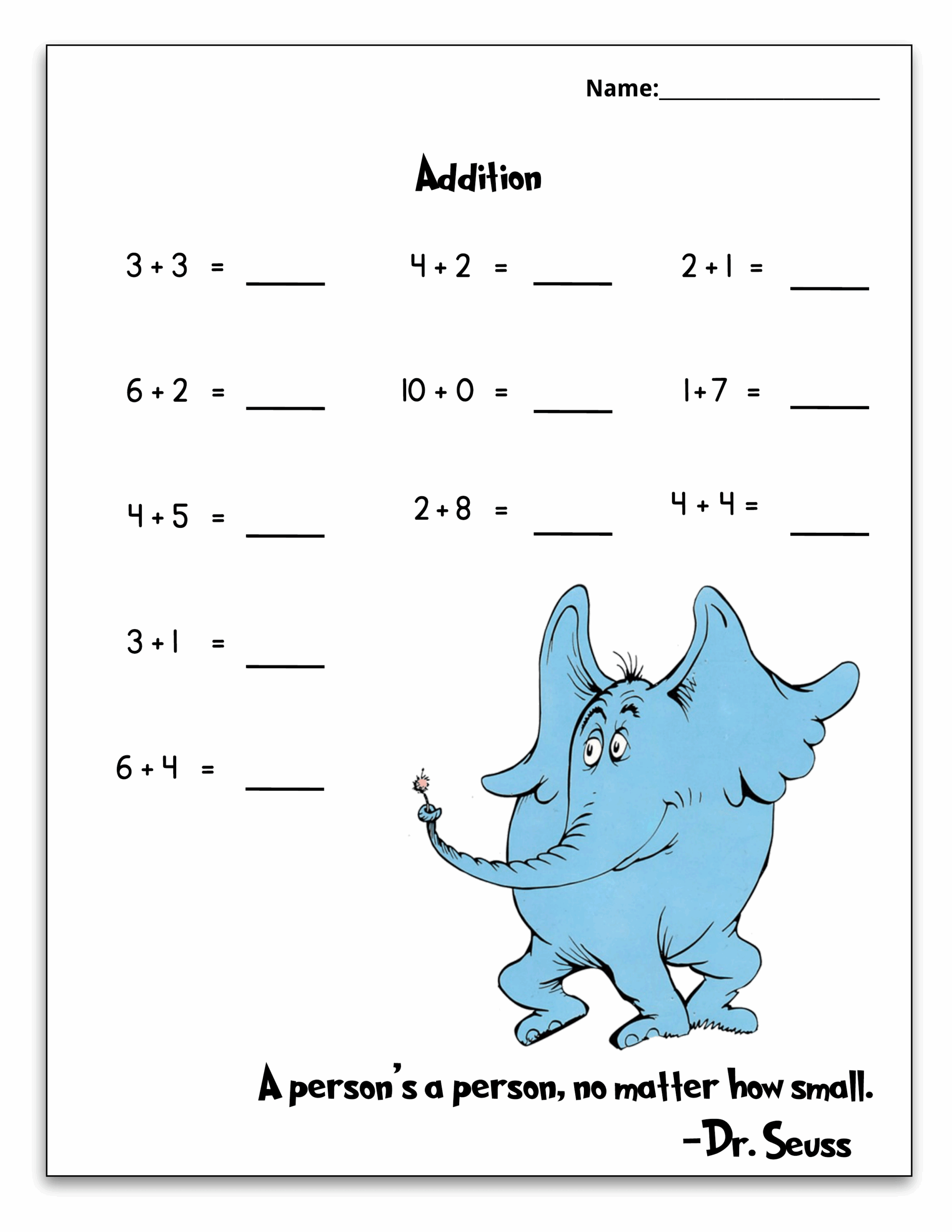 Dr. Seuss Worksheets Math