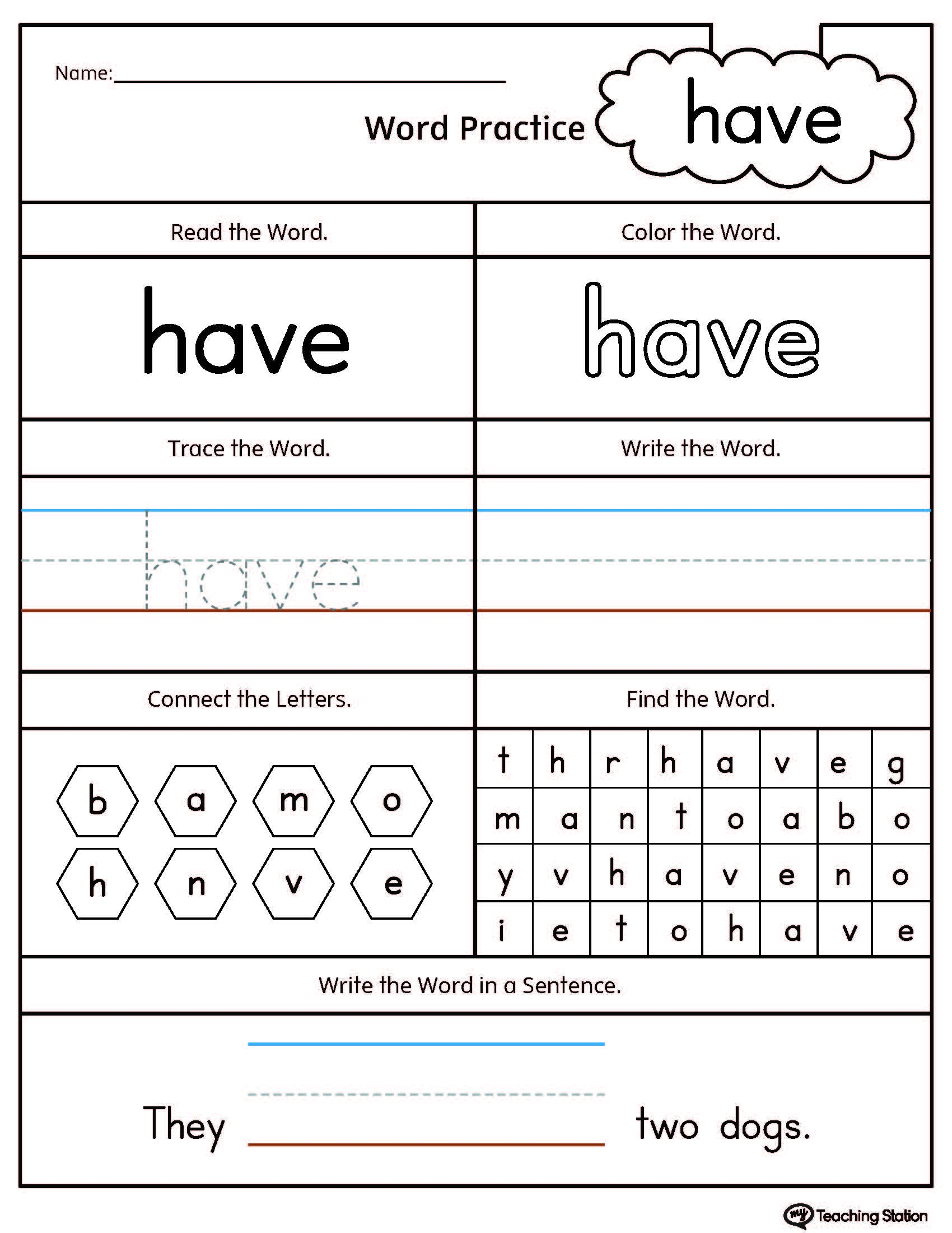 FREE High Frequency Word HAVE Printable Worksheet MyTeachingStation FREE High Frequency Word HAVE Printable Worksheet MyTeachingStation