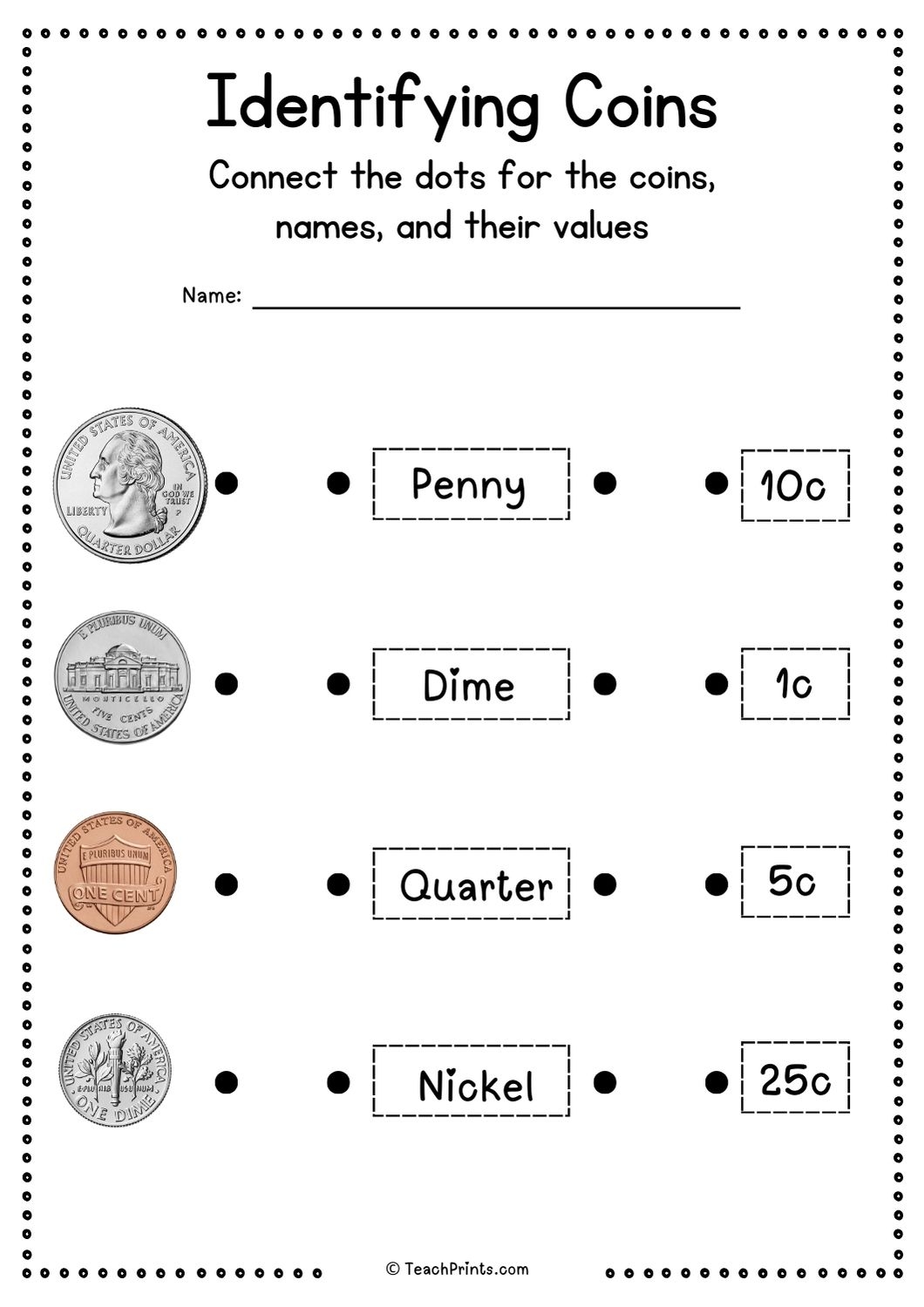 Free Kindergarten Money Worksheets