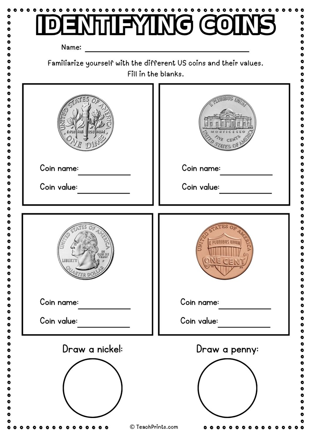 Free Printable Coin Value Worksheets
