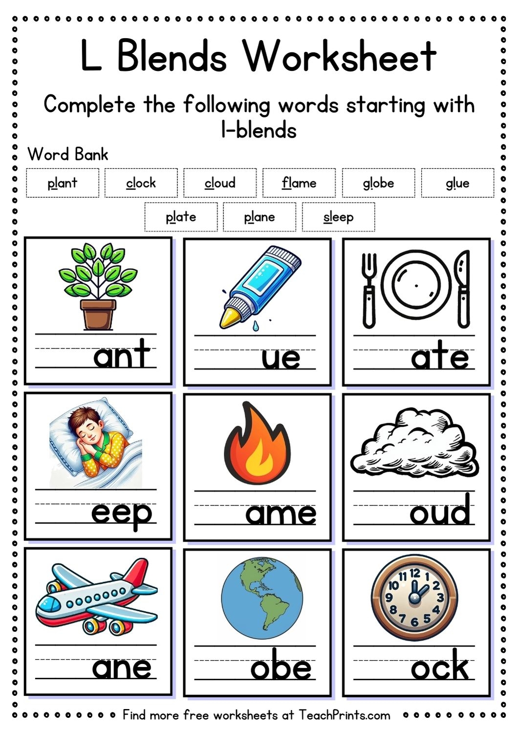 Free Kindergarten Blending Worksheets