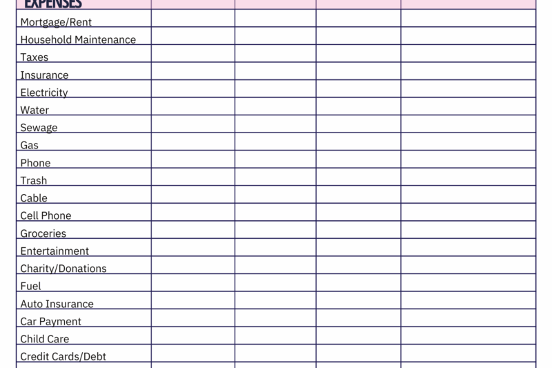 Free Monthly Bills Worksheet Printable