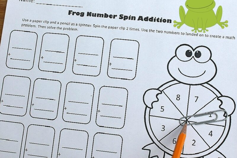 Paperclip Spinner Worksheet Math Kindergarten
