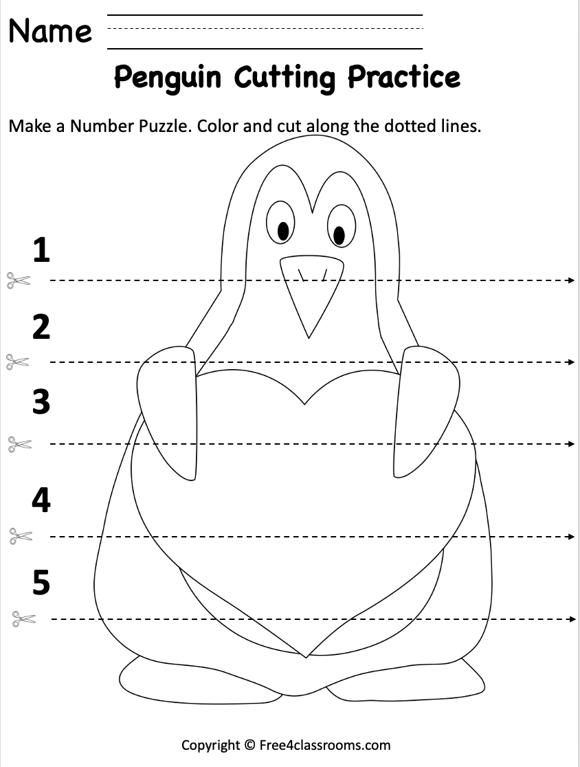 Free Penguin Cut And Practice Worksheet Free Valentine s Day Free Penguin Cut And Practice Worksheet Free Valentine s Day