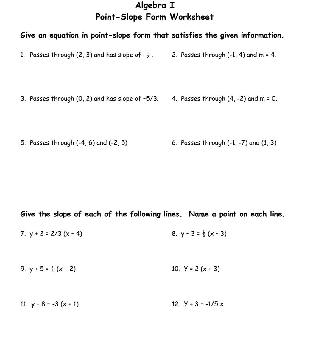 Free Point Slope Worksheet Download Free Point Slope Worksheet Png Images Free Worksheets On Clipart Library