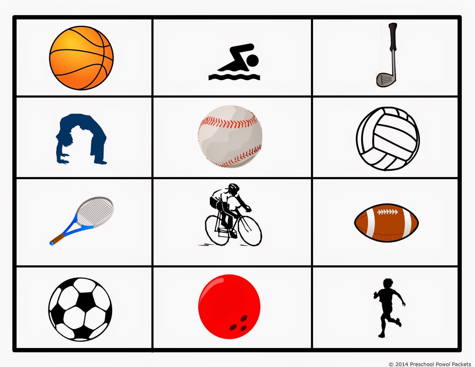FREE Preschool Sports Grid Game