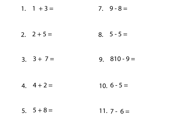 Addition And Subtraction Worksheets Printable Free