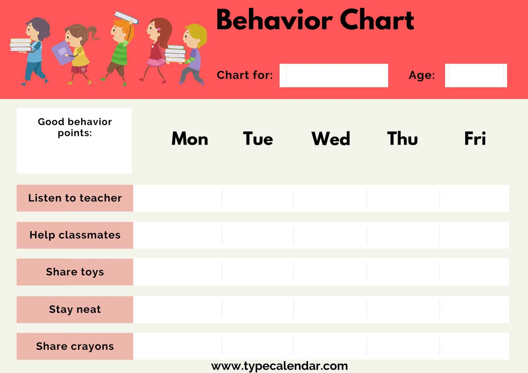 Free Printable Behavior Chart For Preschool