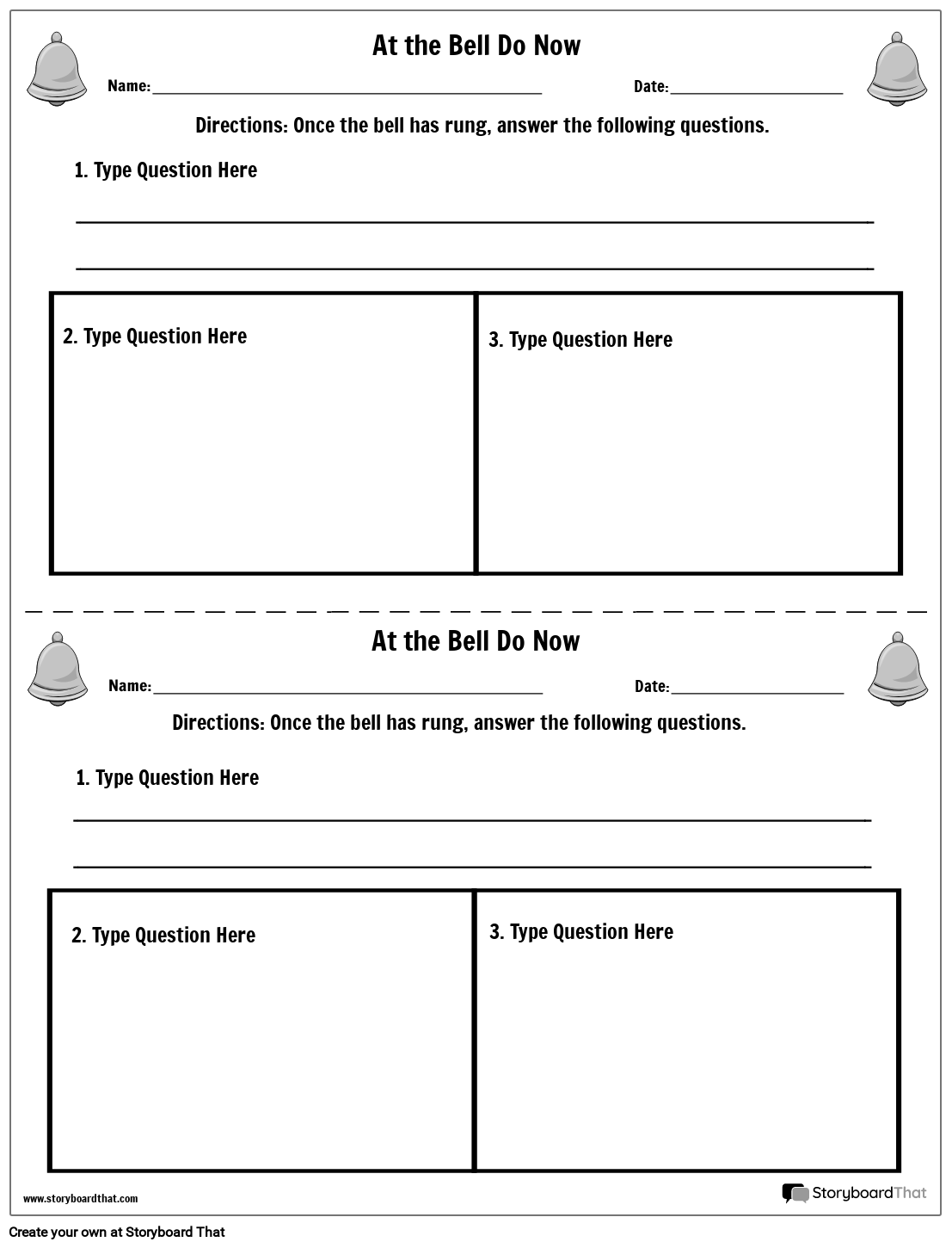 Free Printable Bell Ringers Templates StoryboardThat