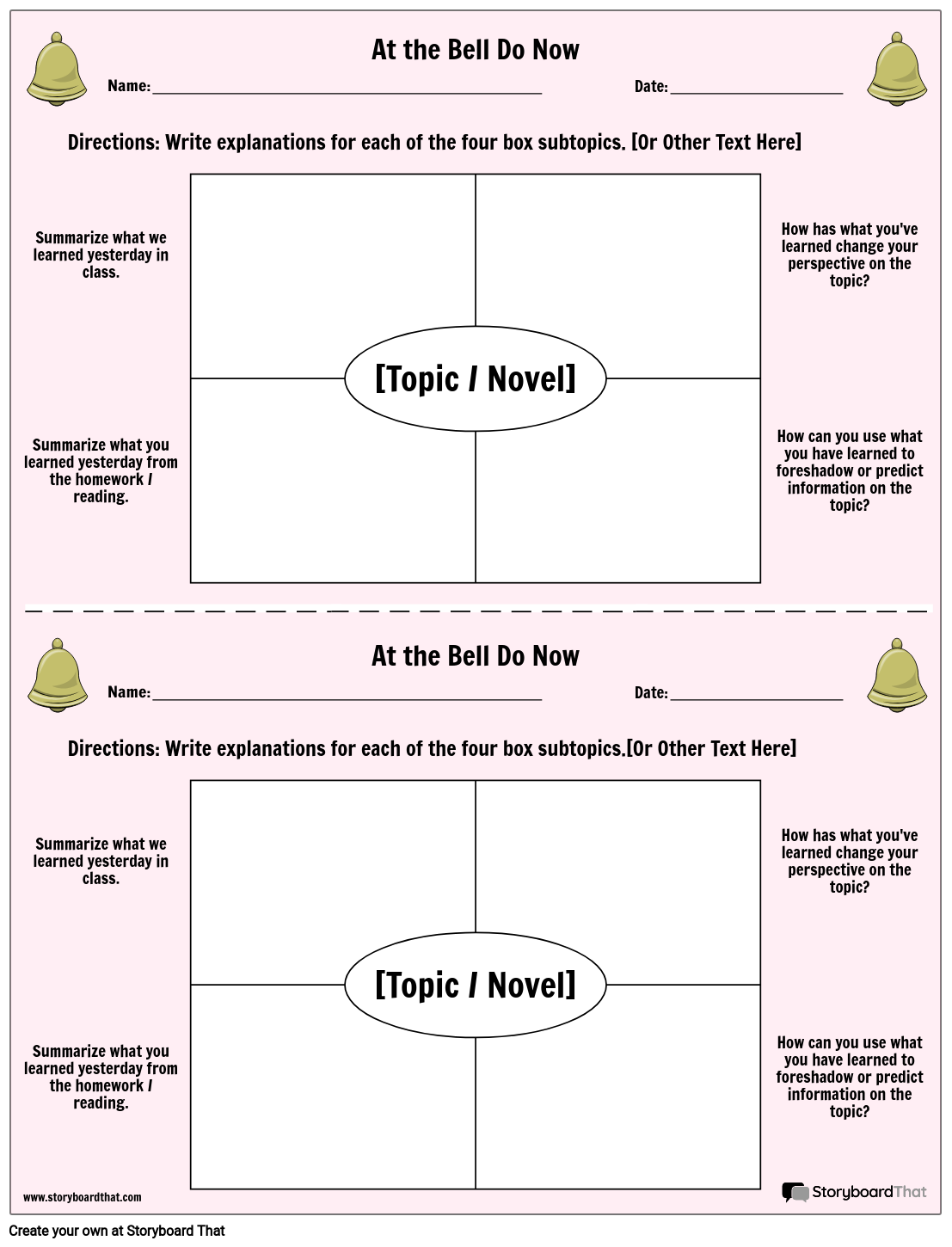 Free Printable Bell Ringers Templates StoryboardThat
