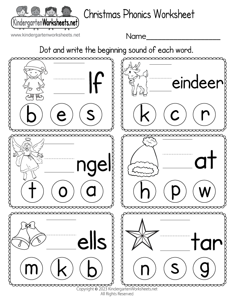 Free Printable Christmas Phonics Worksheet