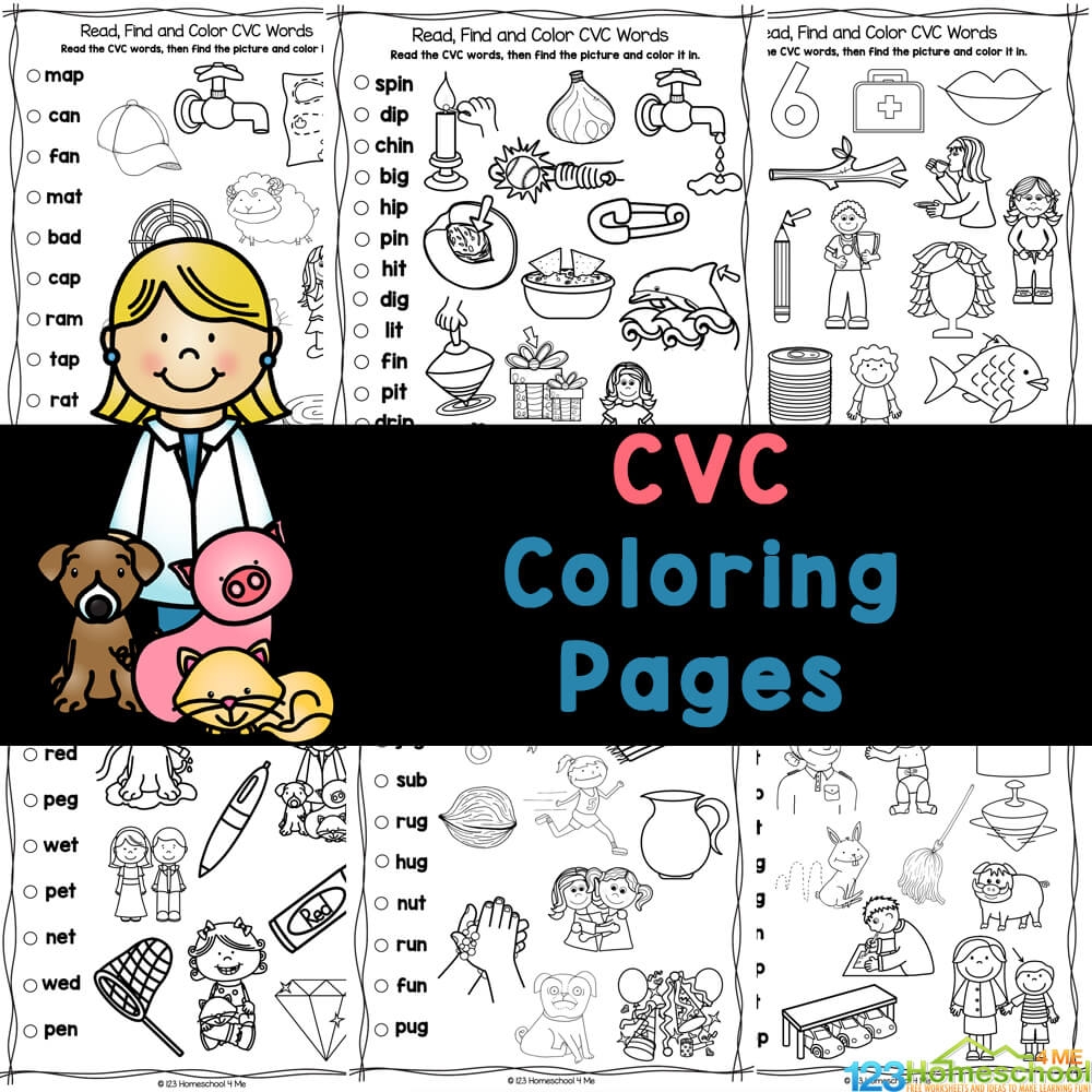 FREE Printable CVC Words Coloring Pages Worksheets