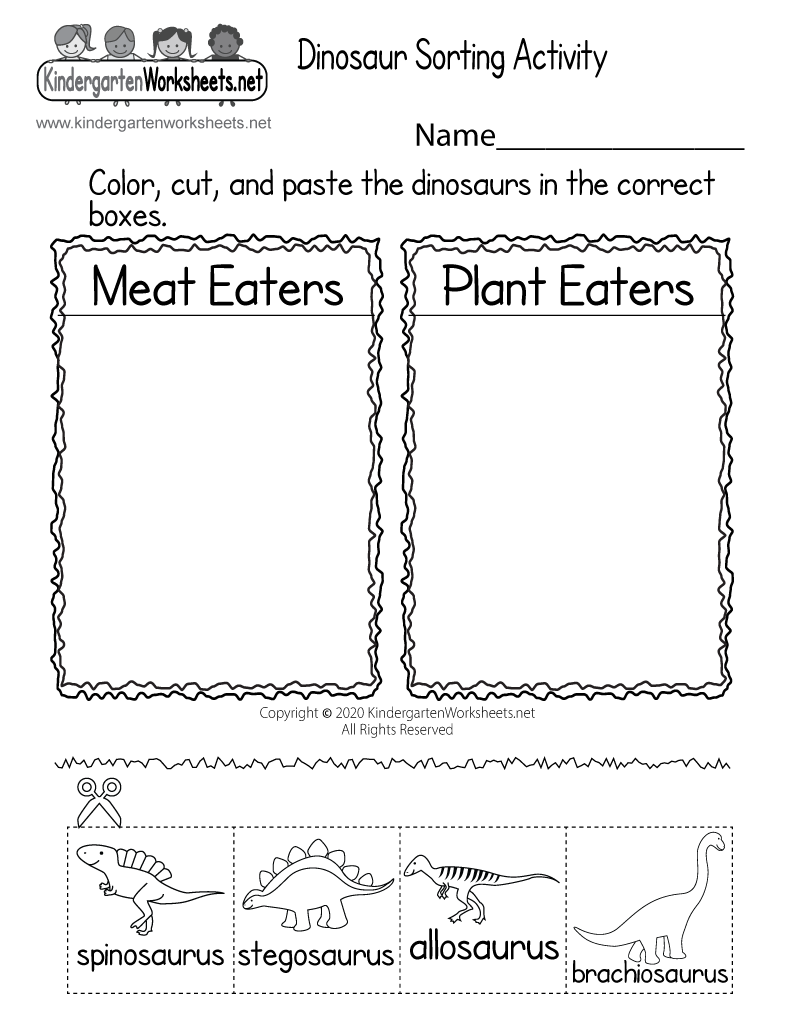 Free Printable Dinosaur Sorting Activity Worksheet