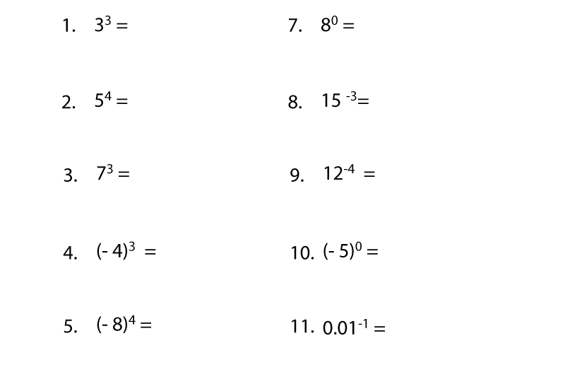 Free Printable Exponents Worksheets