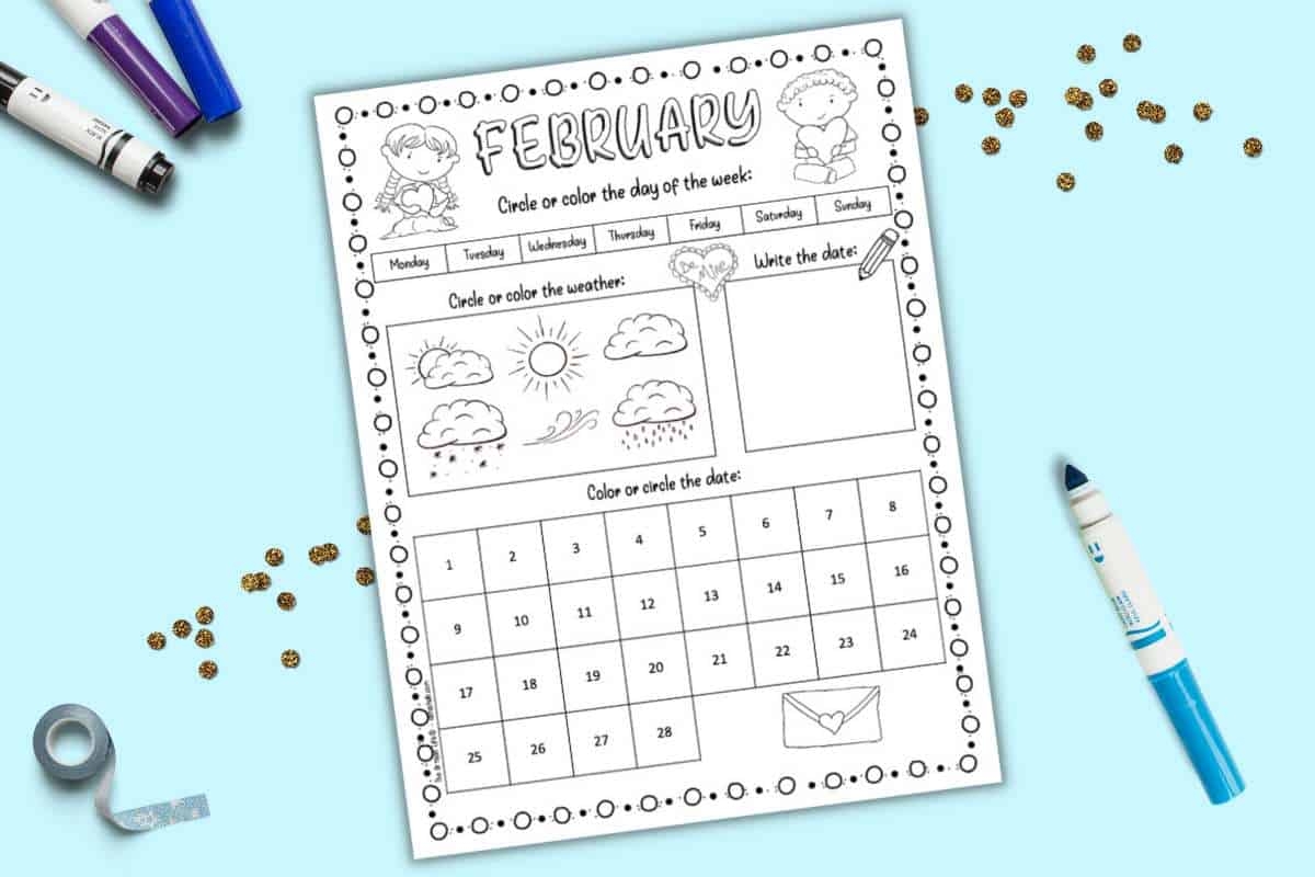 Free Printable February Calendar Worksheet For Kids The Artisan Life