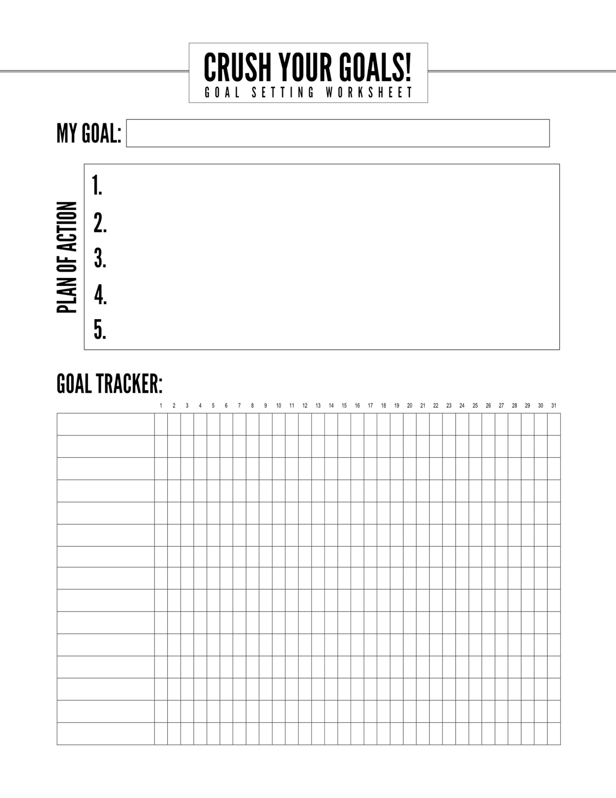 Free Printable Goal Setting Worksheet Paper Trail Design