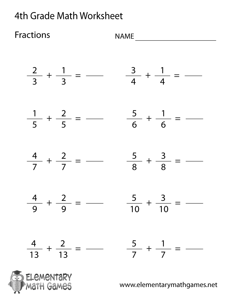 Free Printable Learning Fractions Worksheet For Fourth Grade Free Printable Learning Fractions Worksheet For Fourth Grade