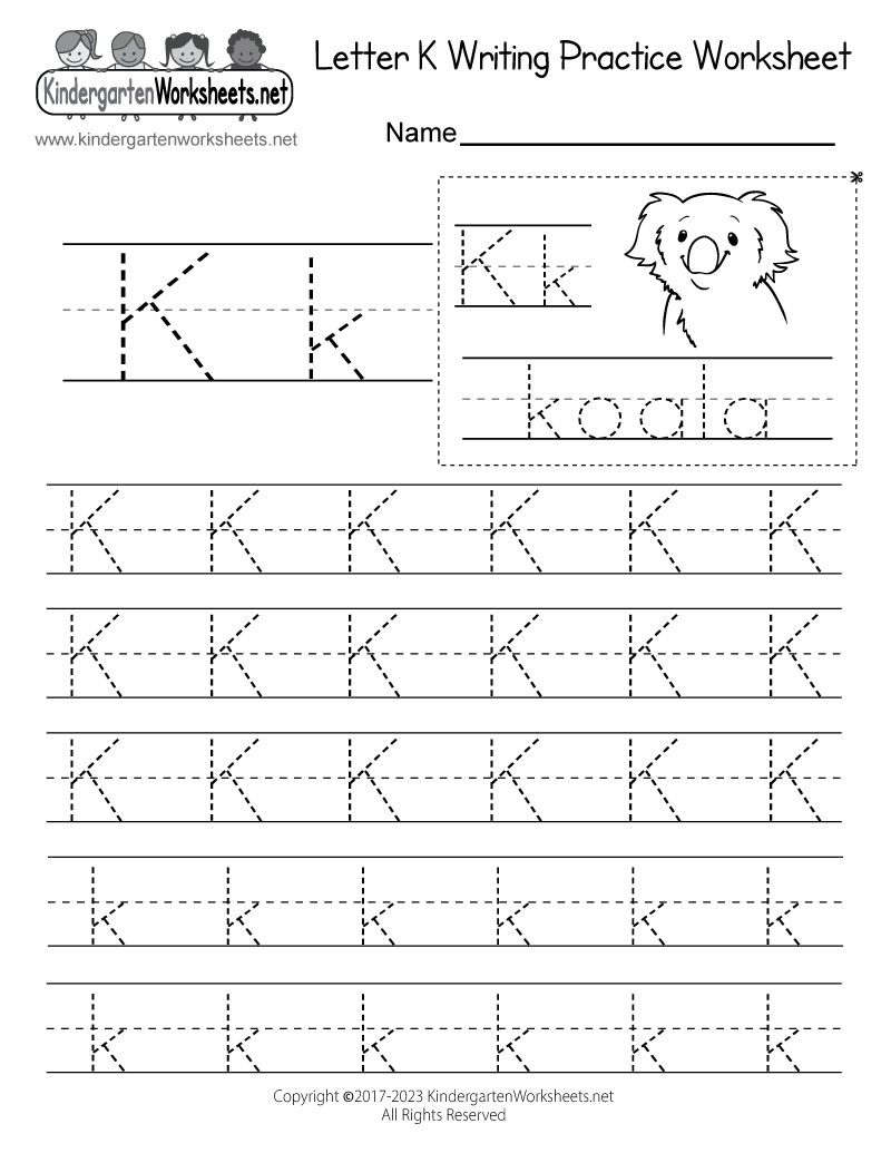 Free Printable Letter K Writing Practice Worksheet Free Printable Letter K Writing Practice Worksheet