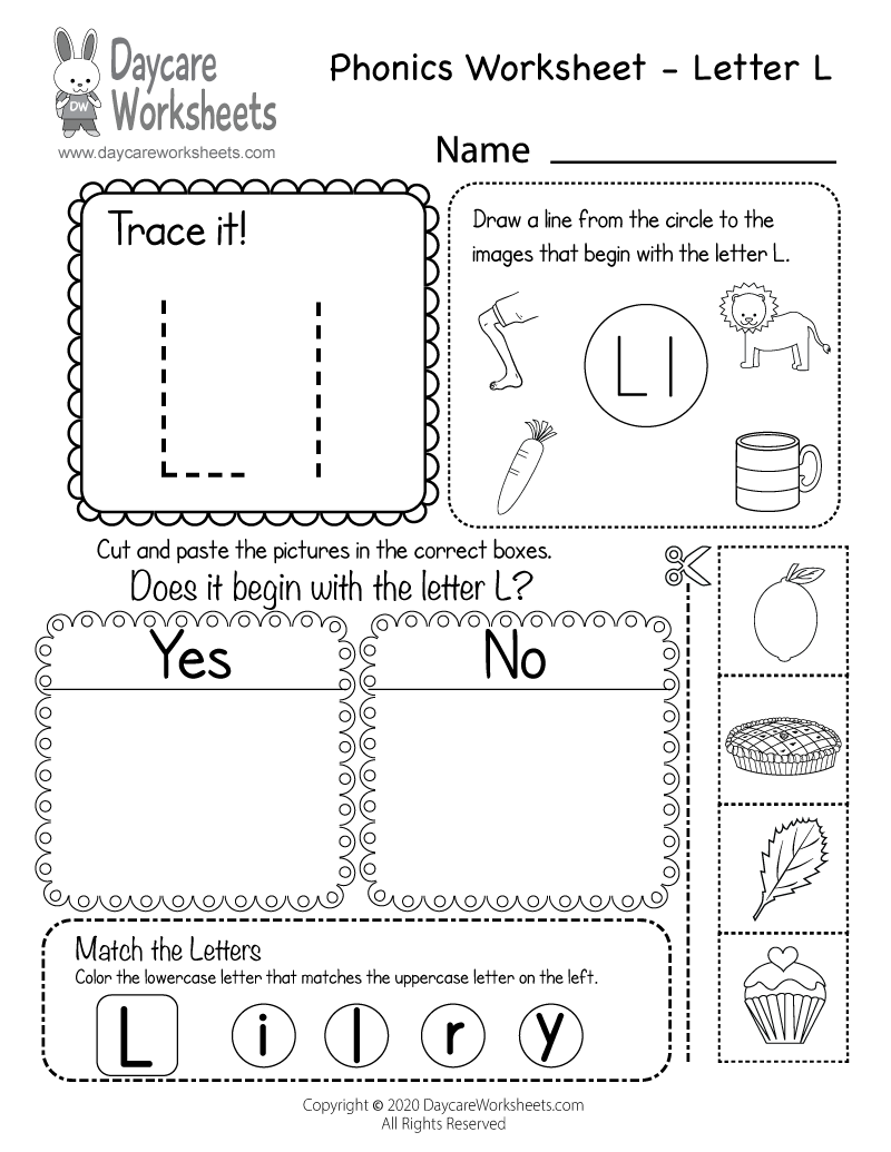 Free Printable Letter L Beginning Sounds Phonics Worksheet For 
