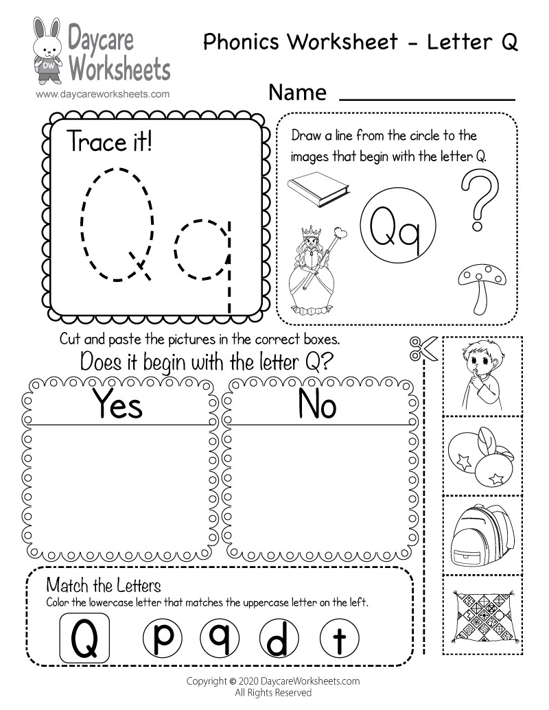 Free Printable Letter Q Beginning Sounds Phonics Worksheet For 