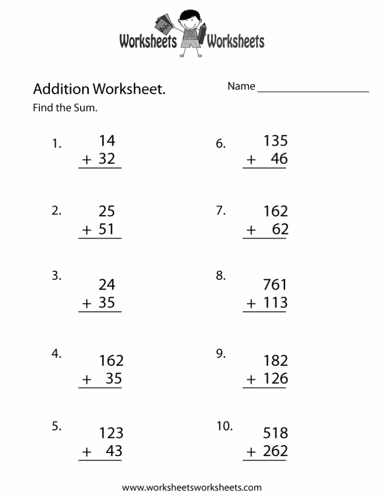 Free Printable Addition Worksheets - Worksheets Template Free