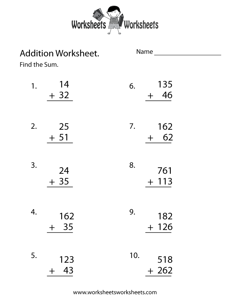 Free Printable Math Addition Worksheet