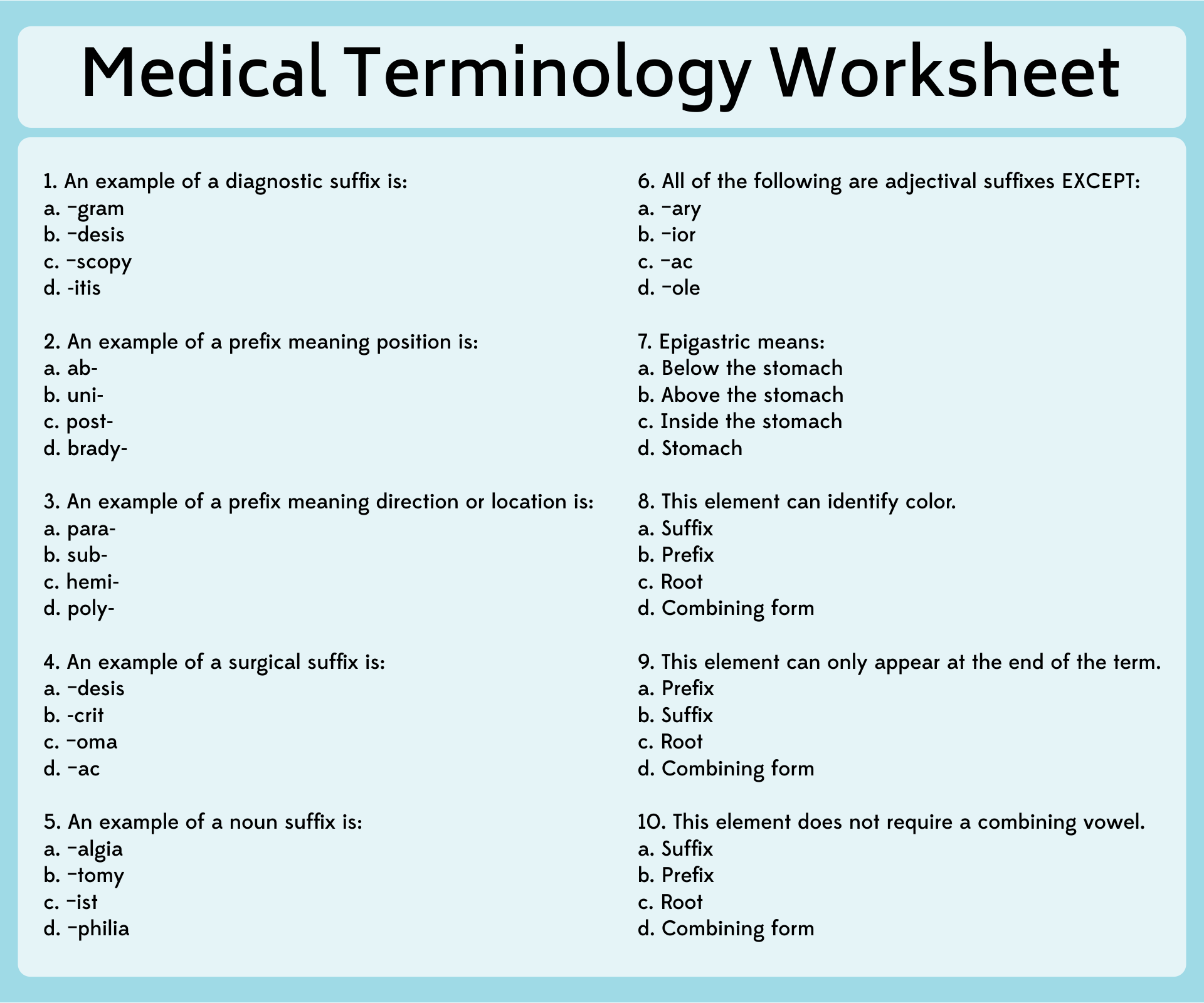 Free Printable Medical Worksheets Printablee Medical 