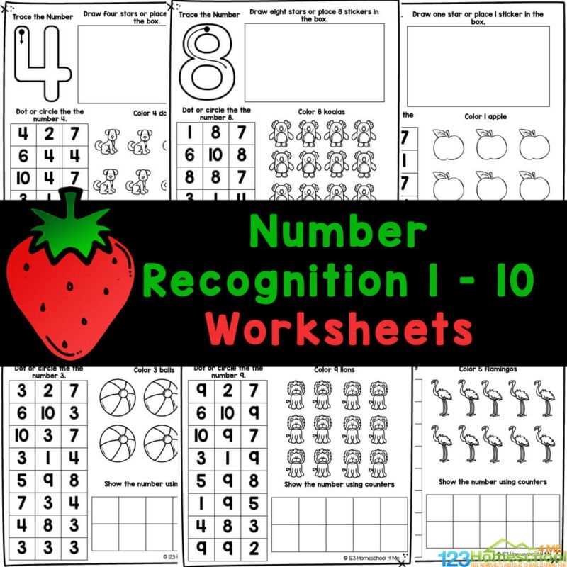 FREE Printable Number Recognition 1 10 Worksheets For Preschool