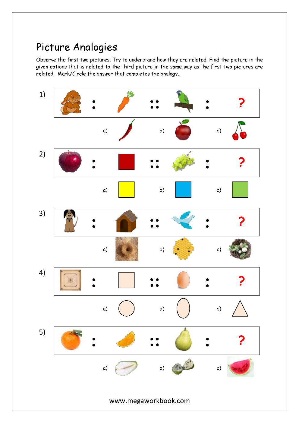 Free Printable Picture Analogy Worksheets Logical Reasoning MegaWorkbook Free Printable Picture Analogy Worksheets Logical Reasoning MegaWorkbook