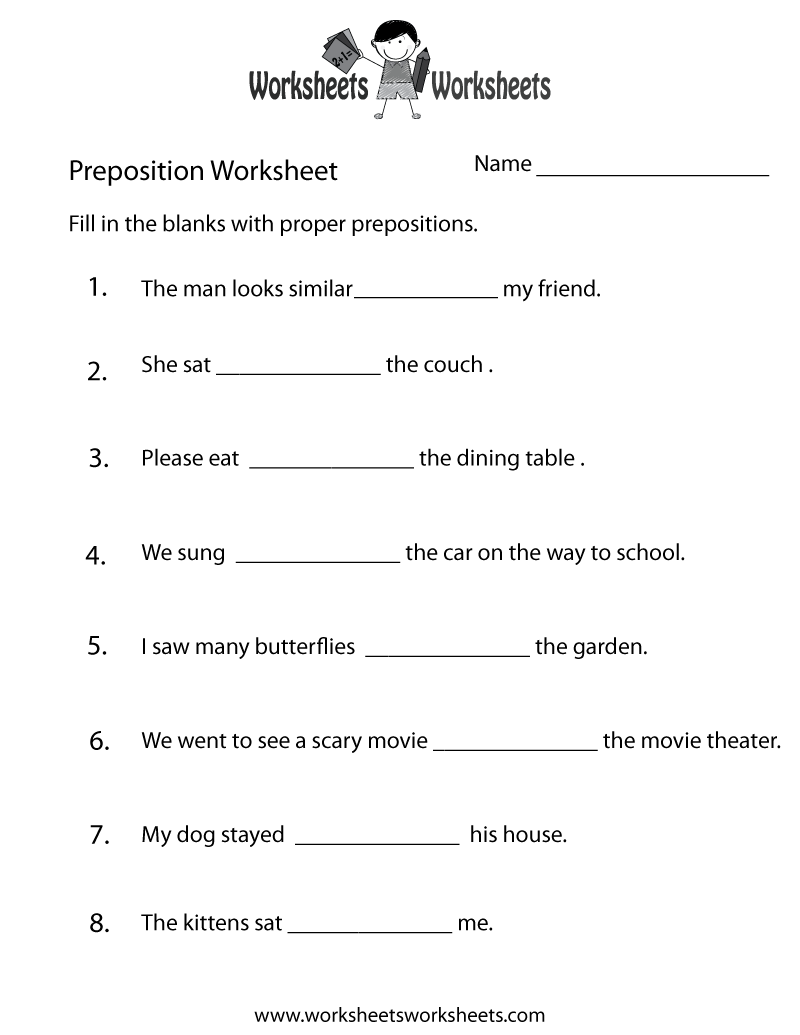 Free Printable Preposition Practice Worksheet