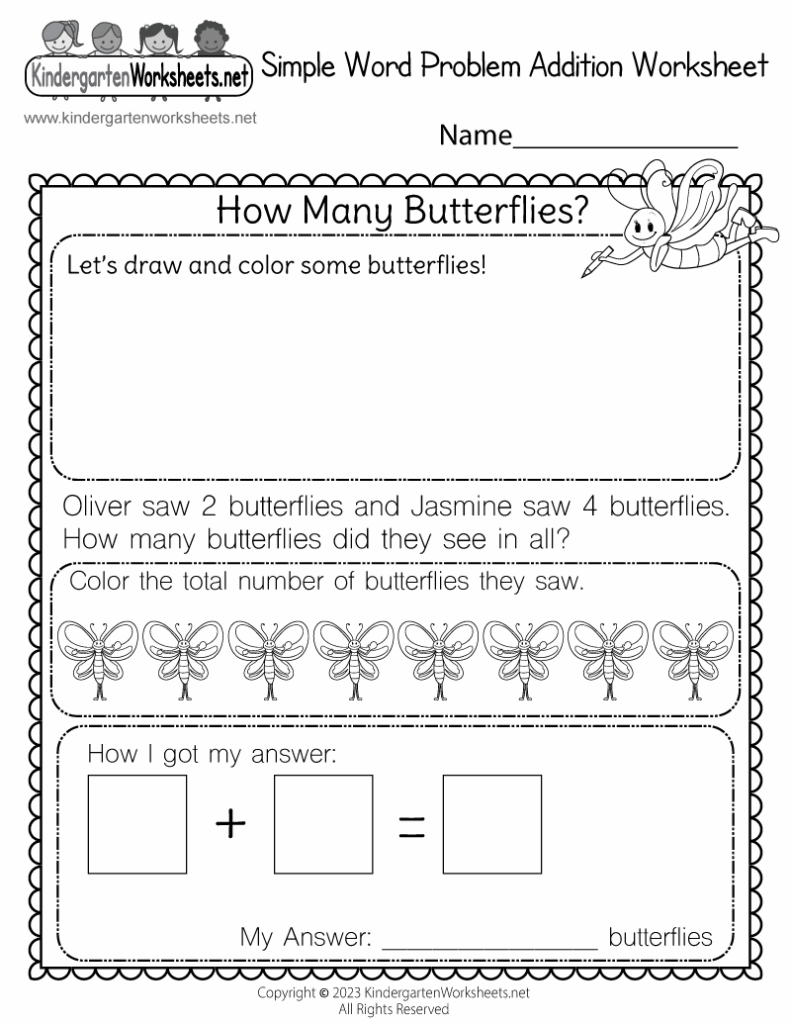 Addition Word Problems Kindergarten Worksheets - Worksheets Template Free