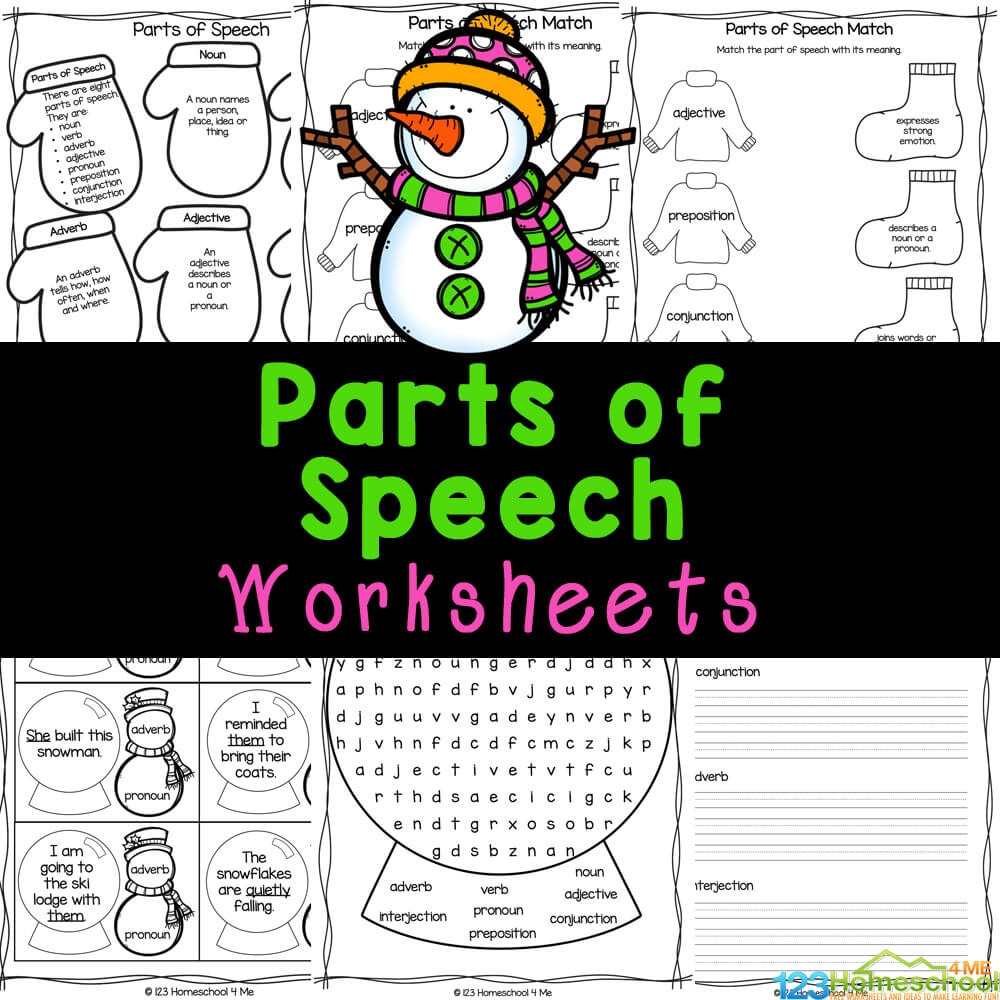  FREE Printable Winter Snowman Parts Of Speech Grammar Worksheets