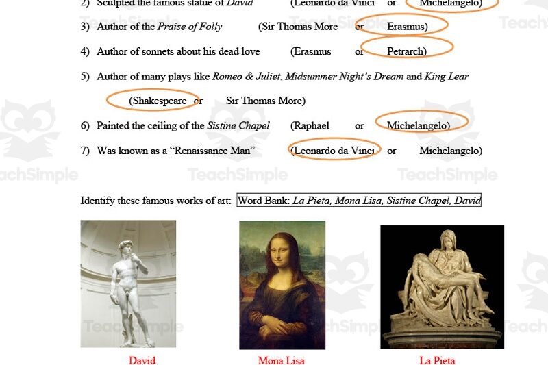 Free Printable Renaissance Worksheets