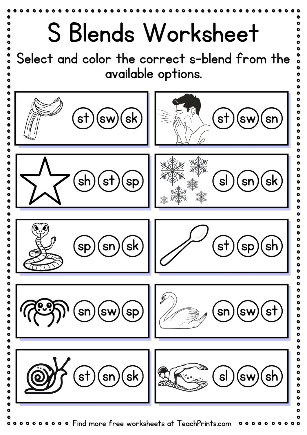 Free S Blend Worksheets Teach Prints