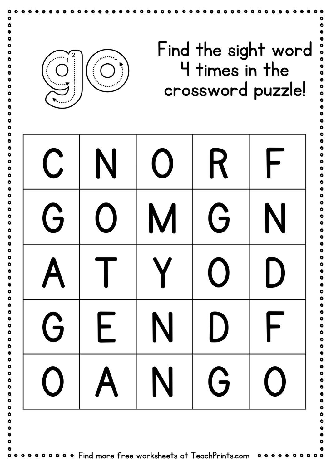 Free Sight Word Go Worksheets Teach Prints