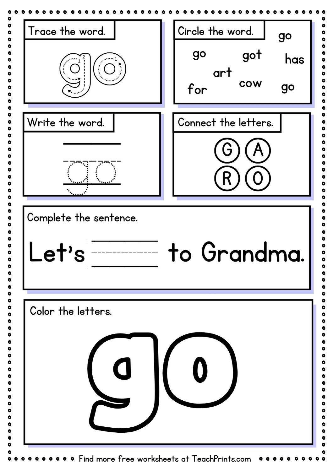 Free Sight Word Go Worksheets Teach Prints