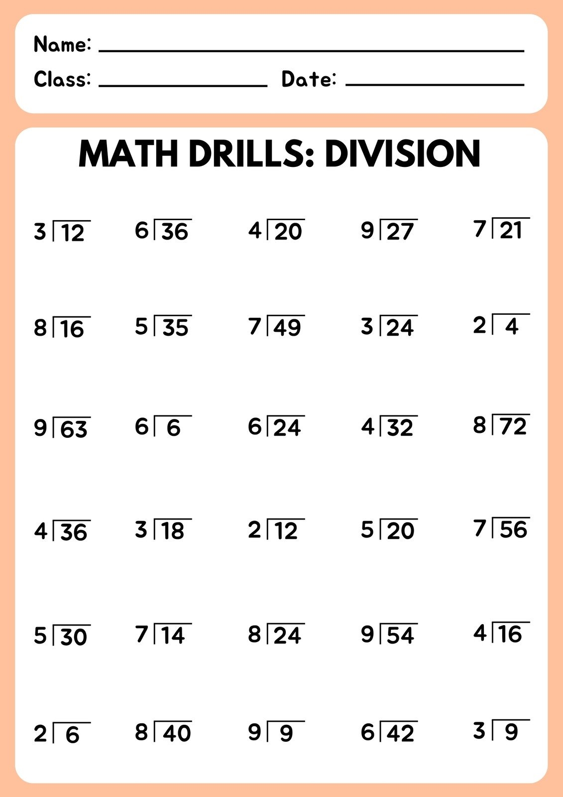 Free Division Worksheets Grade Three Printable
