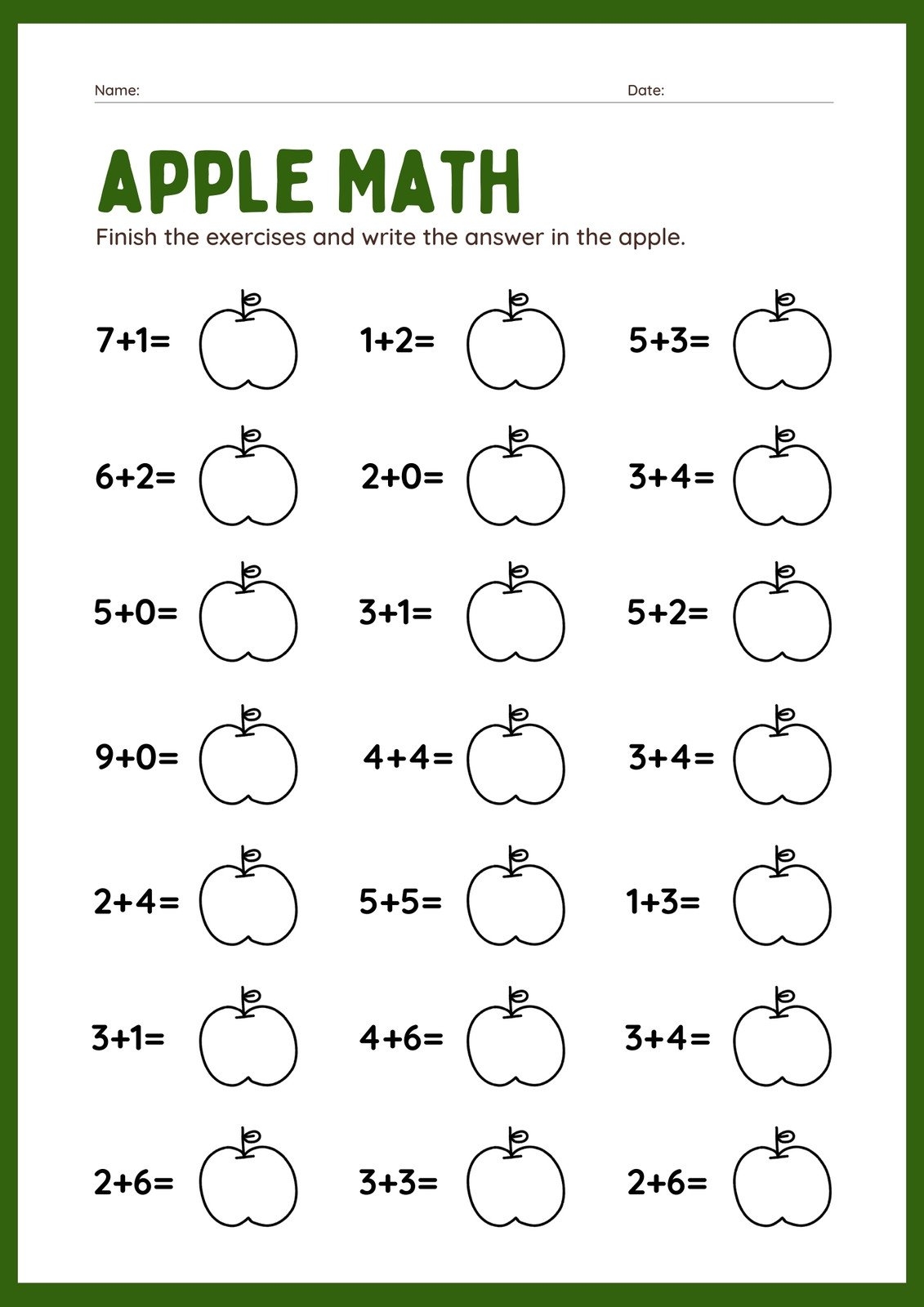 Free Addition Printable Worksheets