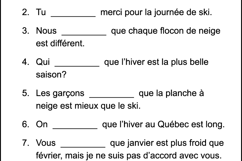 Free Printable Grade 4 French Worksheets
