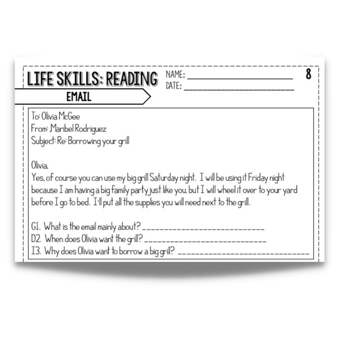 Functional Reading Comprehension Worksheets For HS And Transition