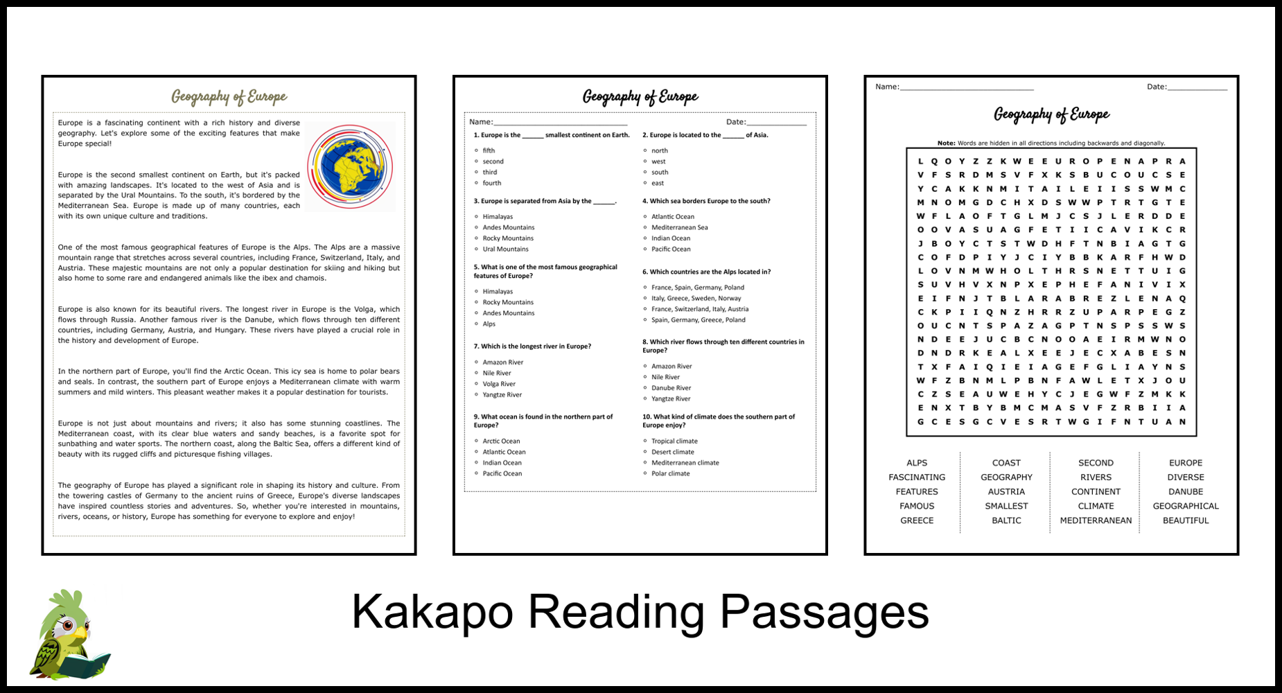 Geography Of Europe Reading Comprehension And Word Search Teaching Resources Geography Of Europe Reading Comprehension And Word Search Teaching Resources