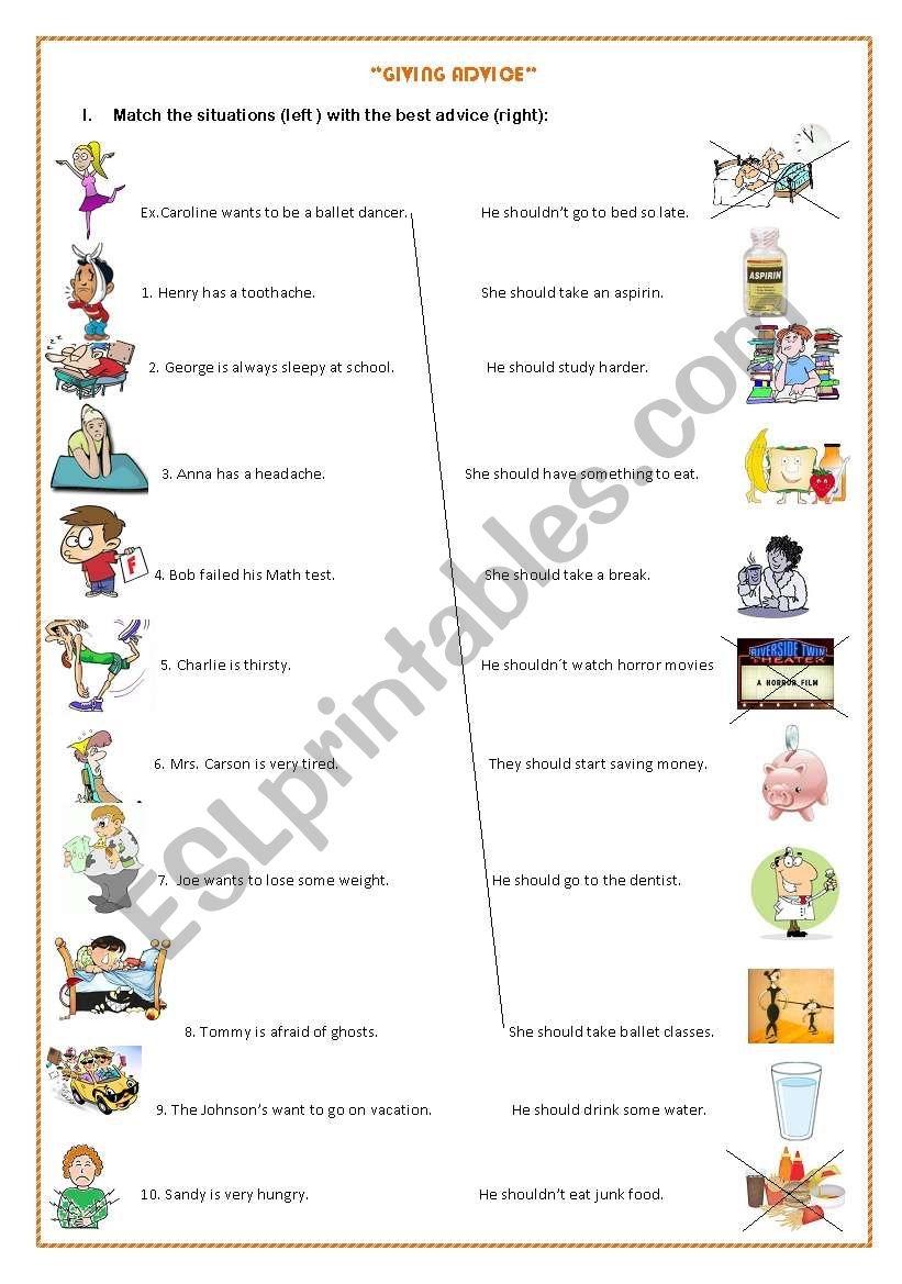 GIVING ADVICE Should Shouldn t ESL Worksheet By Angeh