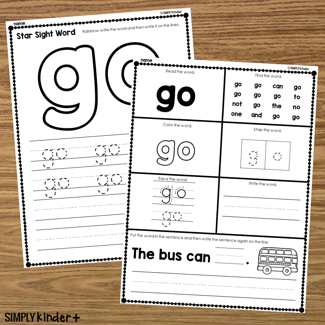 Go Sight Word Printable Activities Simply Kinder Plus