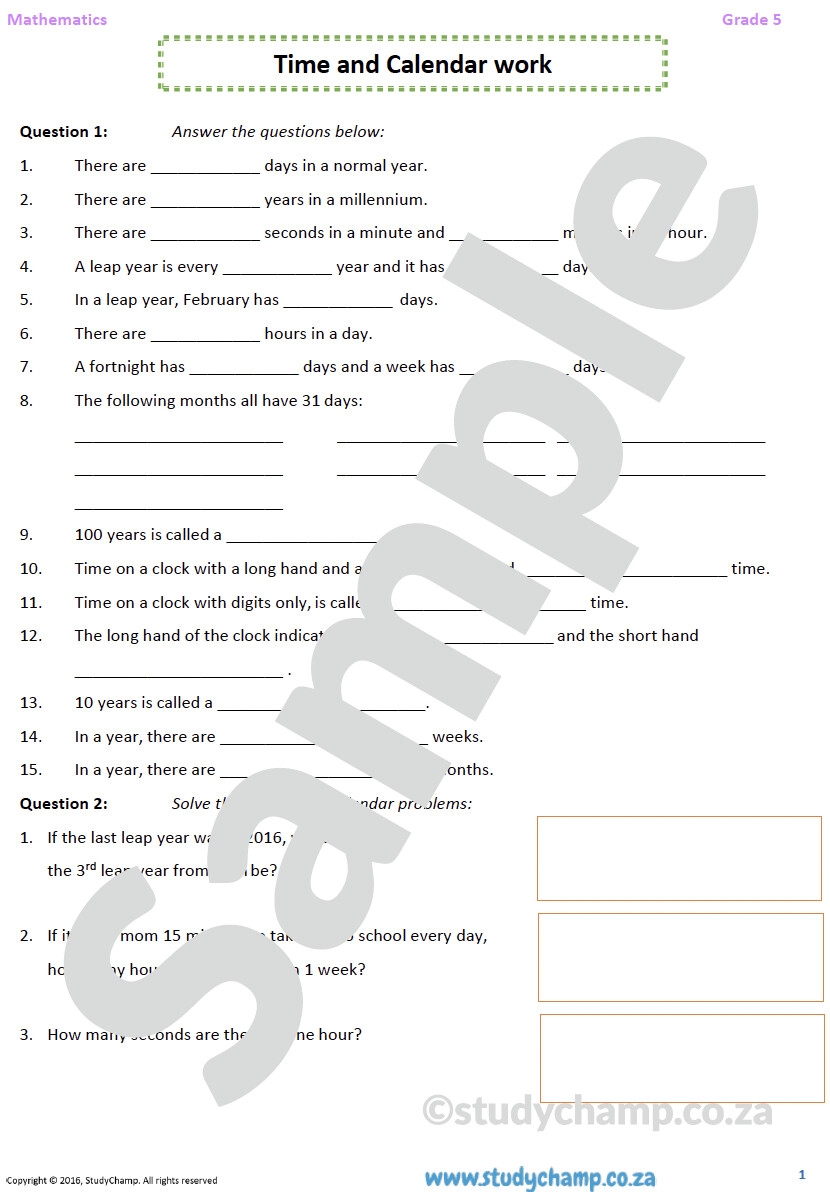 Time Math Worksheet