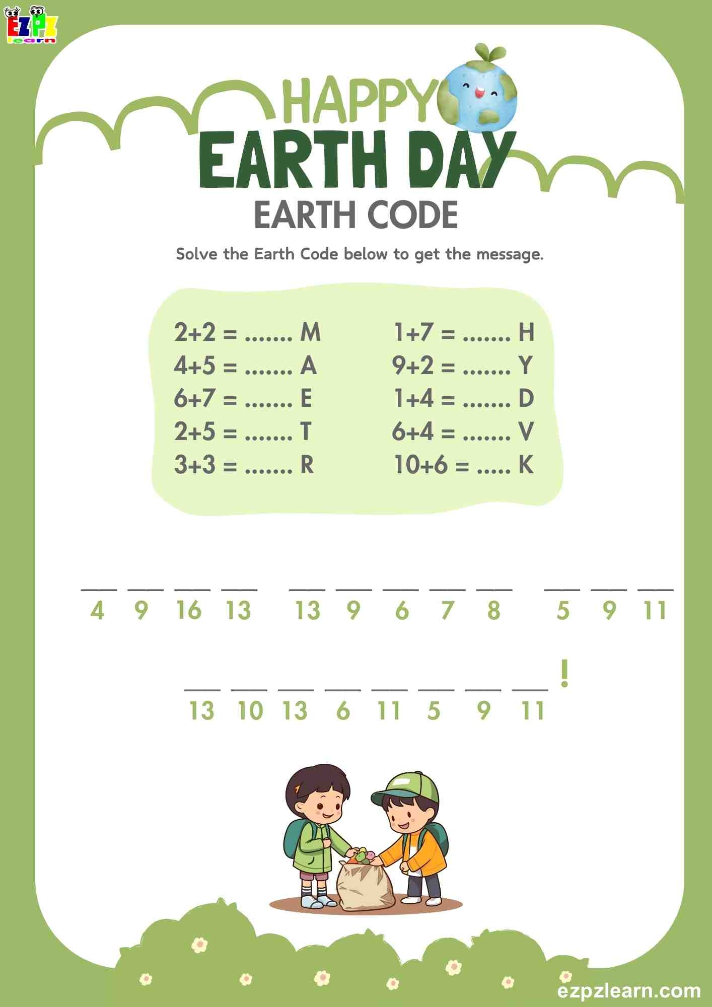 Happy Earth Day Solve The Code Free Printable PDF Ezpzlearn