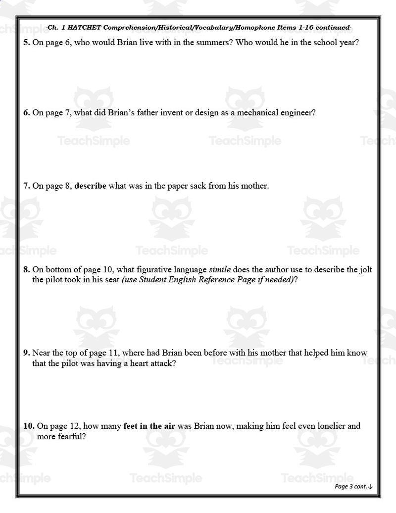 Free Printable Hatchet Worksheets Printable Free Printable Hatchet Worksheets Printable