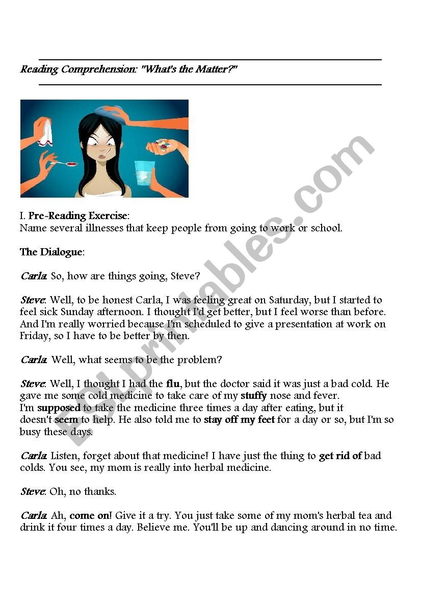 Health Problems Reading Comprehension ESL Worksheet By Hisham