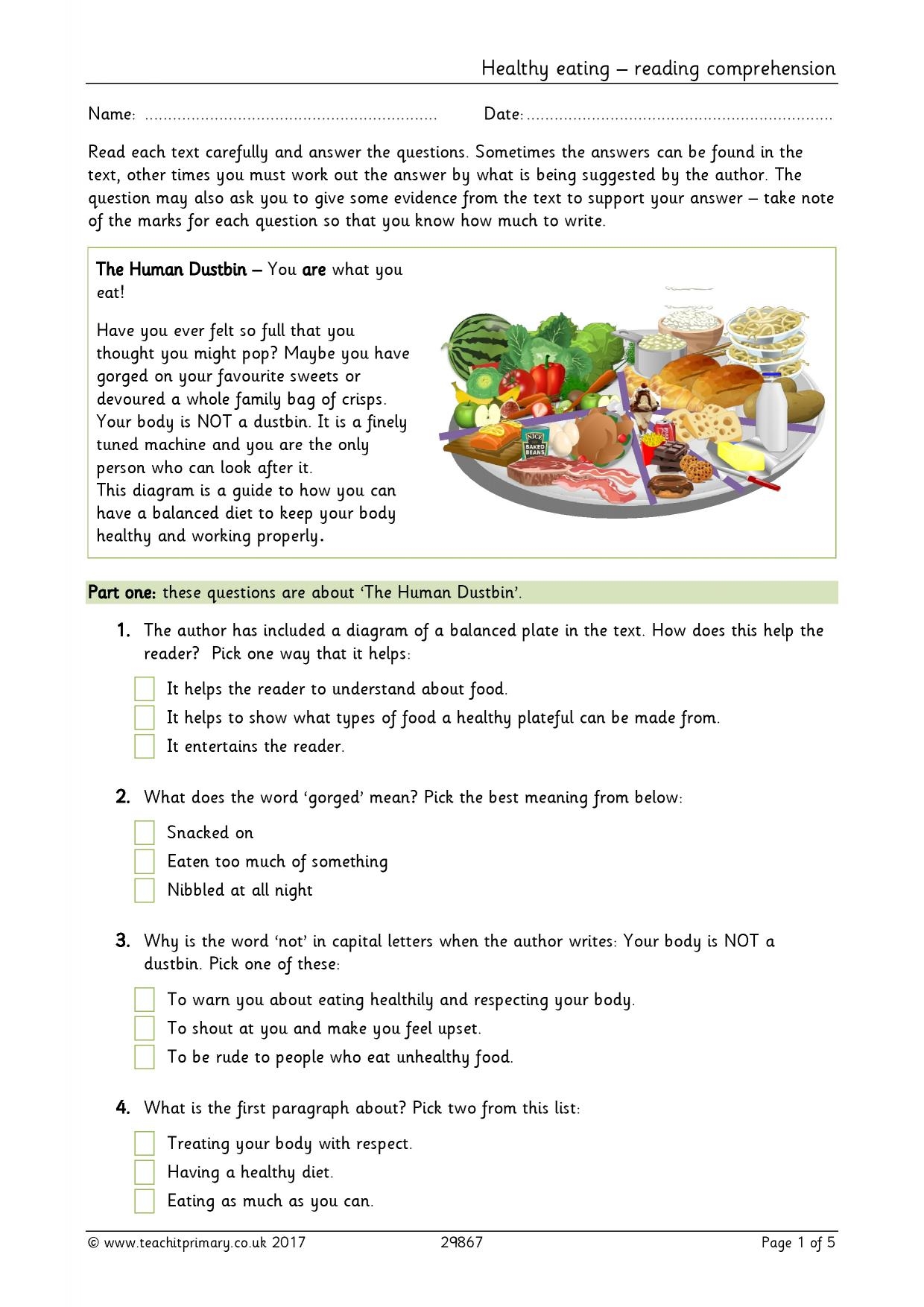 Healthy Eating Reading Comprehension KS2 English Teachit Healthy Eating Reading Comprehension KS2 English Teachit